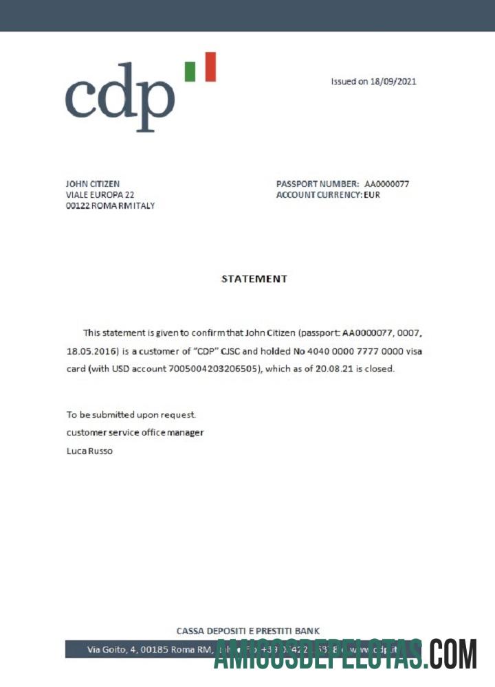 Referência de fechamento do CDP da Itália exemplo real